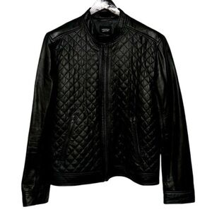 Lamarque Diamond Stitched Black Leather Jacket Mens Size Large